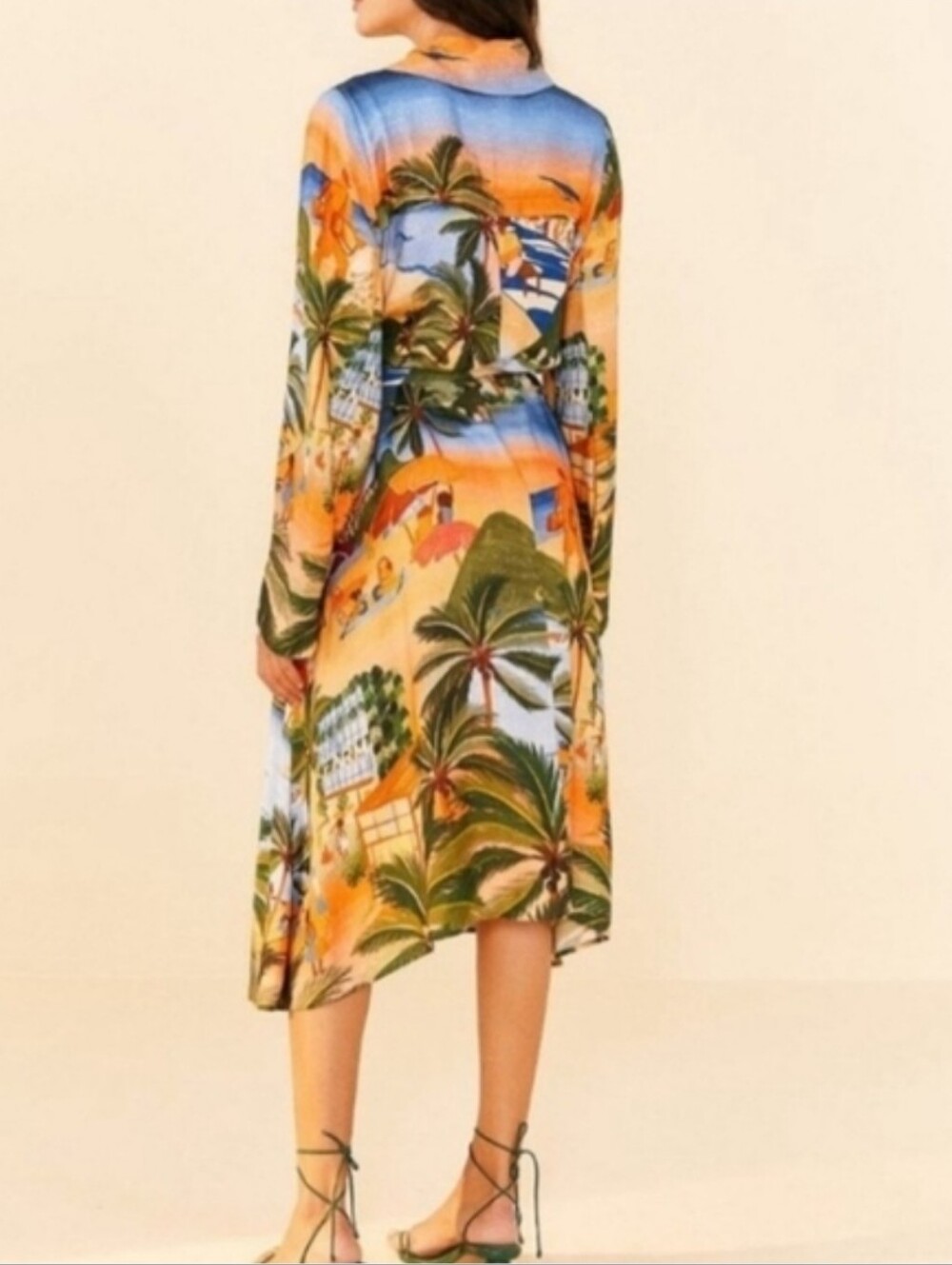 Farm Rio Carioca Lending Tropical Print Long Sleeve Shirt Dress Size Small - Picture 7 of 10